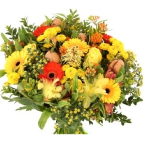Easter bouquet yellow - orange larger with 3 Easter eggs